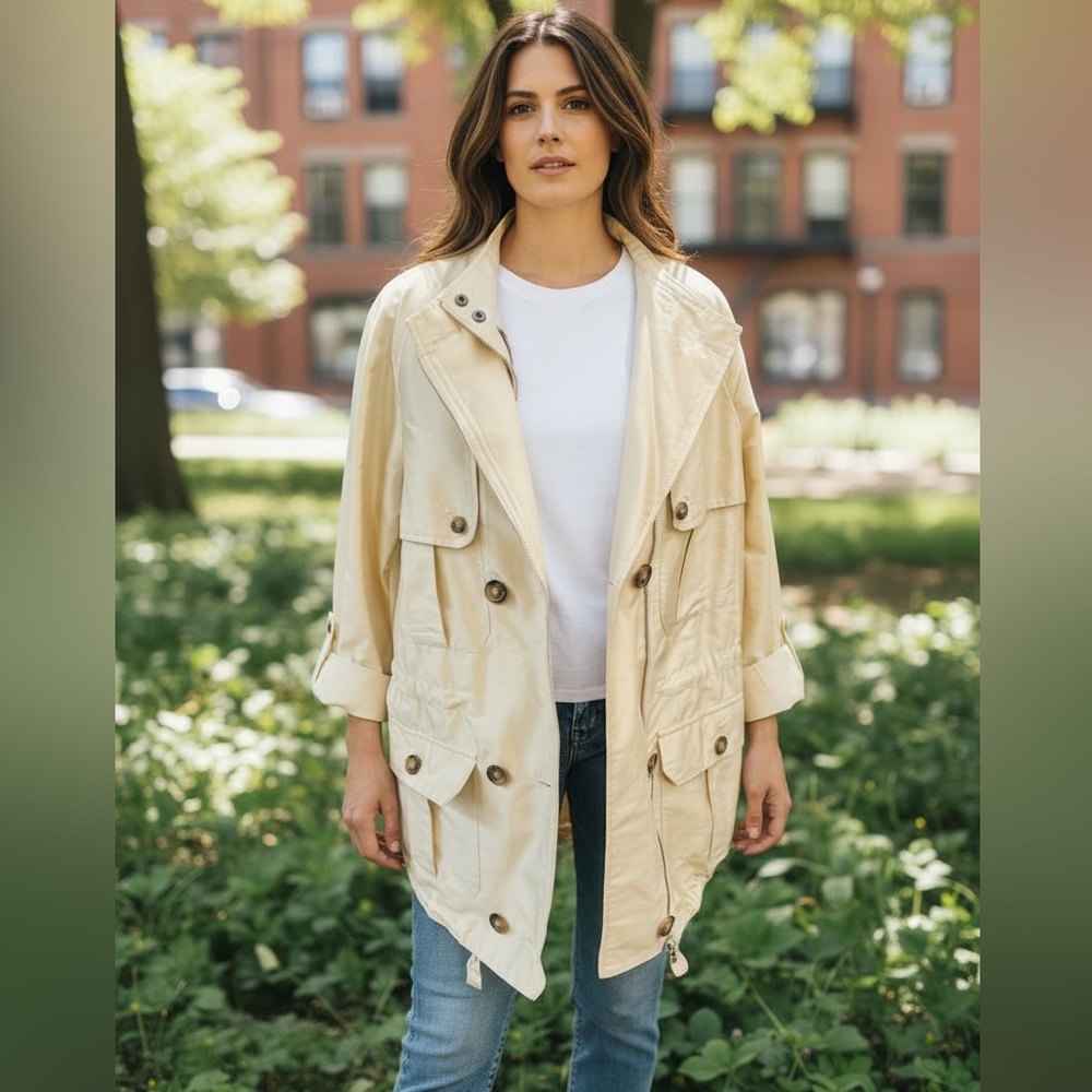 EUC -  Dolce Gabbana Cream Silk Utility Jacket Size 6-8 (Italian 38)